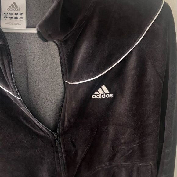Adidas Trefoil Velour Track Jacket Full Zip Gray White 3 Stripes Y2K Women’s M - Picture 2 of 7